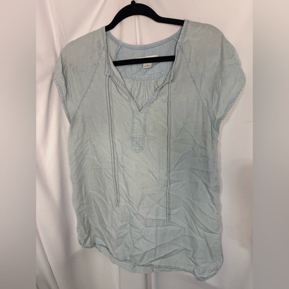Liz Claiborne Pale Blue Tie-Front Peasant Top